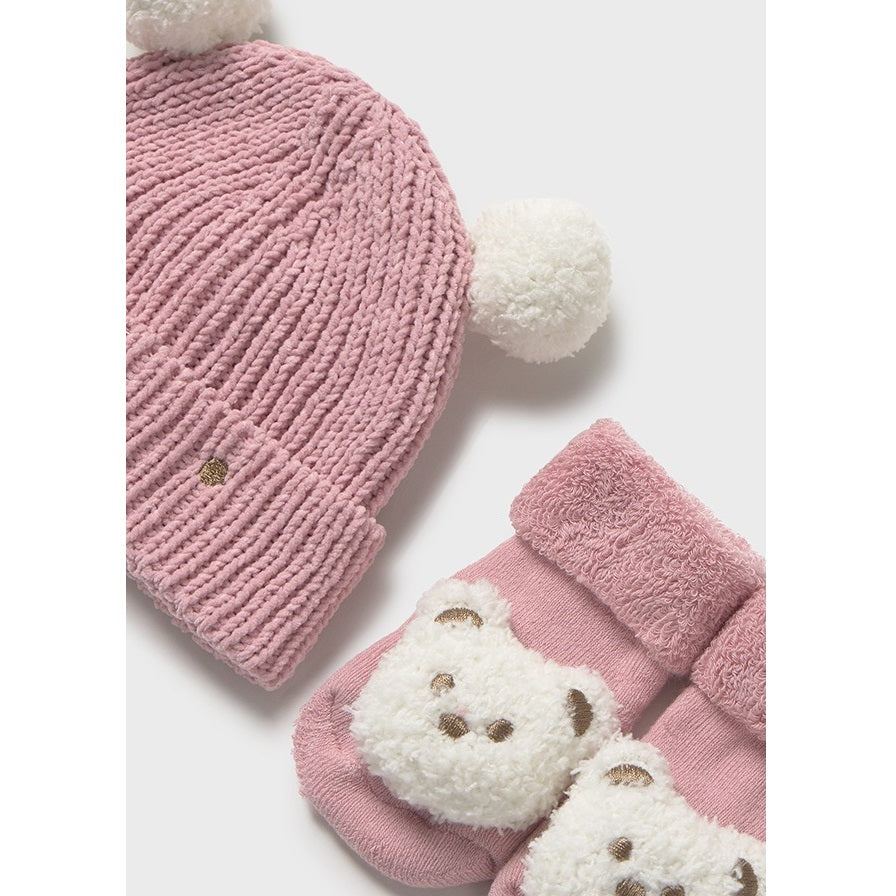 Mayoral Kışlık Kız Bebek Örme Bere Eldiven Set Pembe