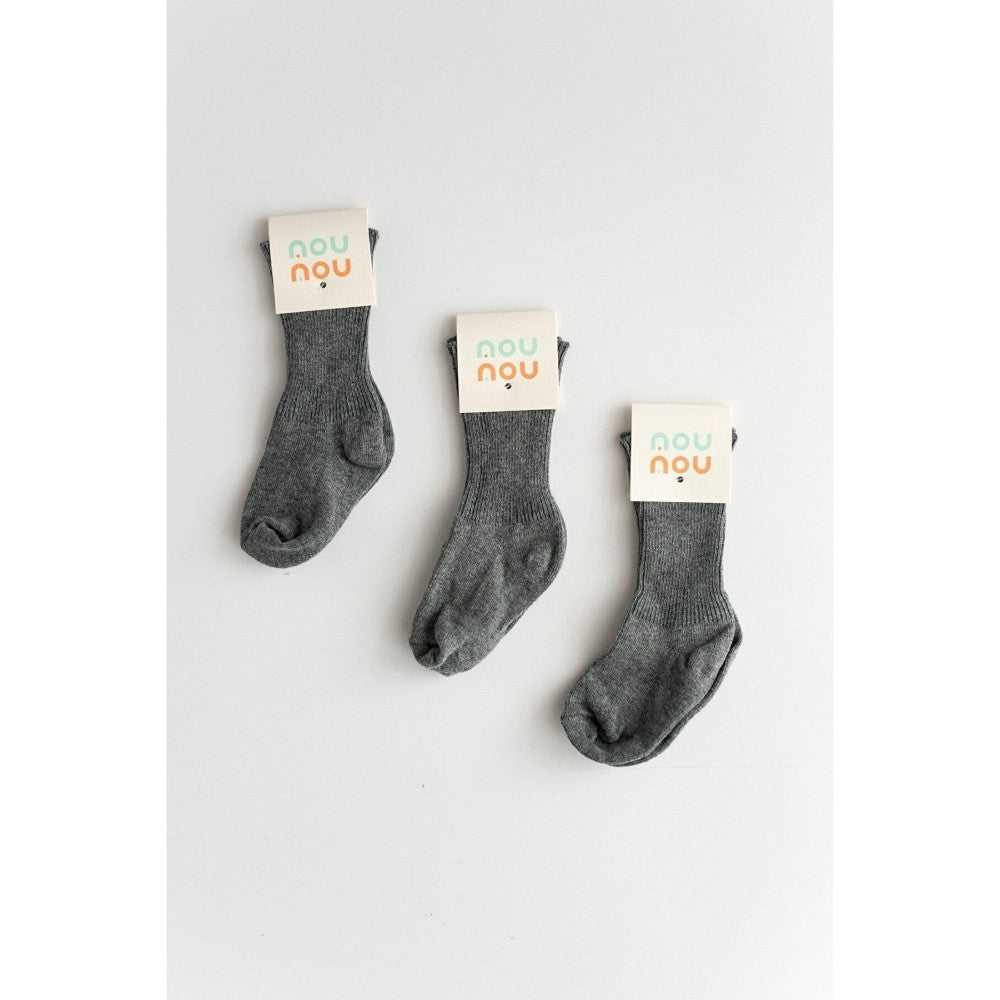 Mama Yoyo Nou Nou 3'lü Antrasit Bebek Çocuk Katlamalı Çorap Antrasit