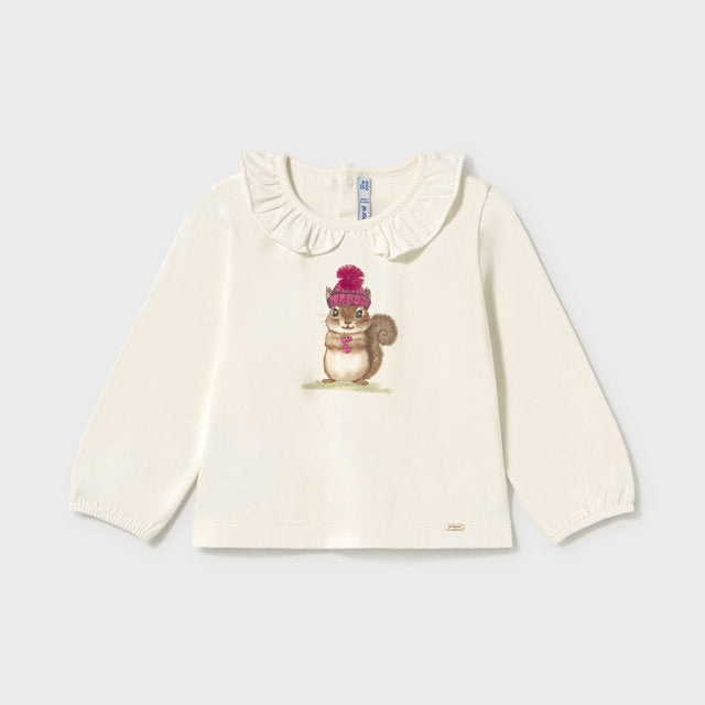 Mayoral Kışlık Kız Bebek Uzun Kol T-shirt Ekru