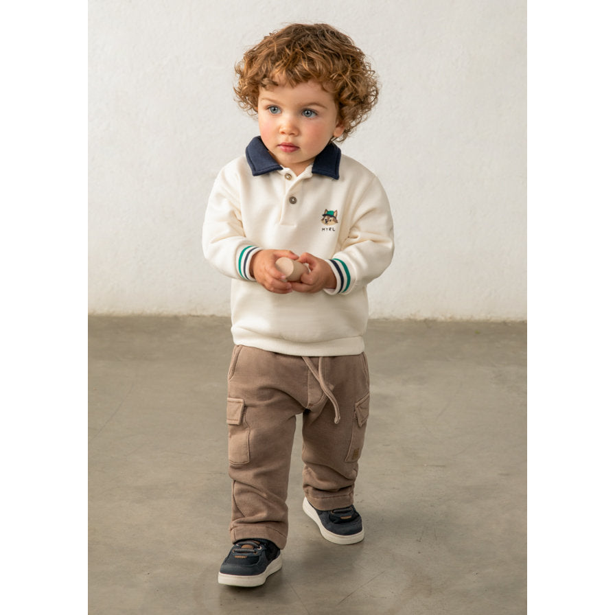 Mayoral Kışlık Erkek Bebek Uzun Kol Polo Sweatshirt Ekru