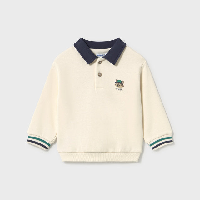 Mayoral Kışlık Erkek Bebek Uzun Kol Polo Sweatshirt Ekru