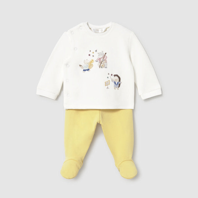 Mayoral Kışlık Erkek Bebek Bluz Patikli Pantolon Set Ekru