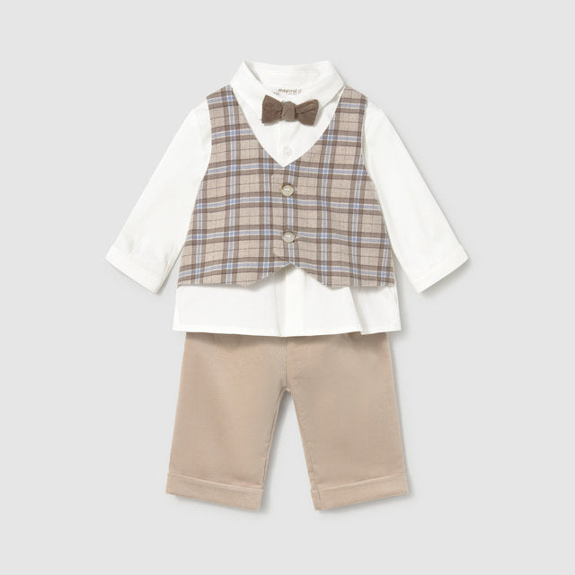 Mayoral Kışlık Erkek Bebek Gömlek Papyon Pantolon Set Bej