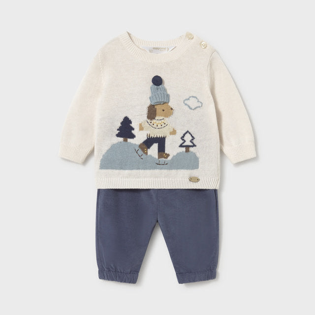 Mayoral Kışlık Erkek Bebek Kazak Pantolon Set Ekru