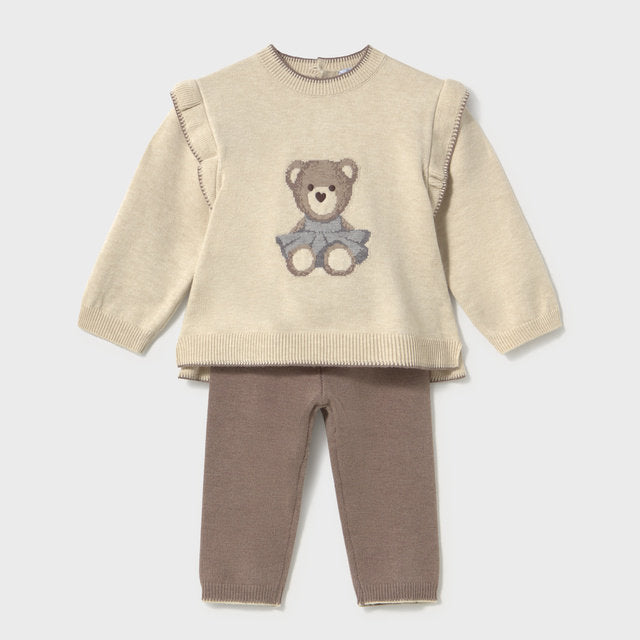 Mayoral Kışlık Kız Bebek Örme Kazak Pantolon Set Ekru
