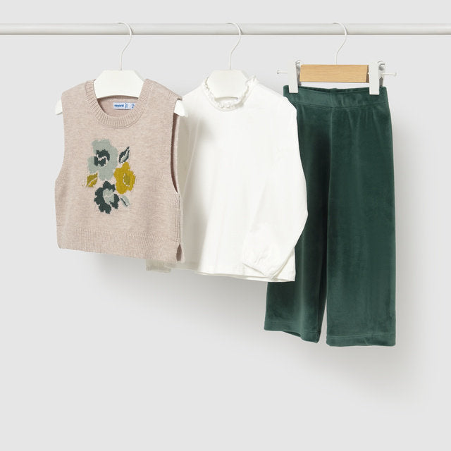 Mayoral Kışlık Kız Bebek Bluz Pantolon Süveter Set Yeşil