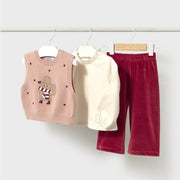 Mayoral Kışlık Kız Bebek Bluz Pantolon Süveter Set Kırmızı