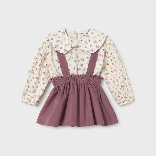 Mayoral Kışlık Kız Bebek Bluz Salopet Elbise Set Mor