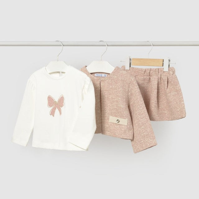 Mayoral Kışlık Kız Bebek Bluz Etek Ceket Set Pembe
