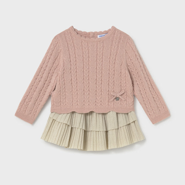 Mayoral Kışlık Kız Bebek Triko Bluz Etek Set Pembe