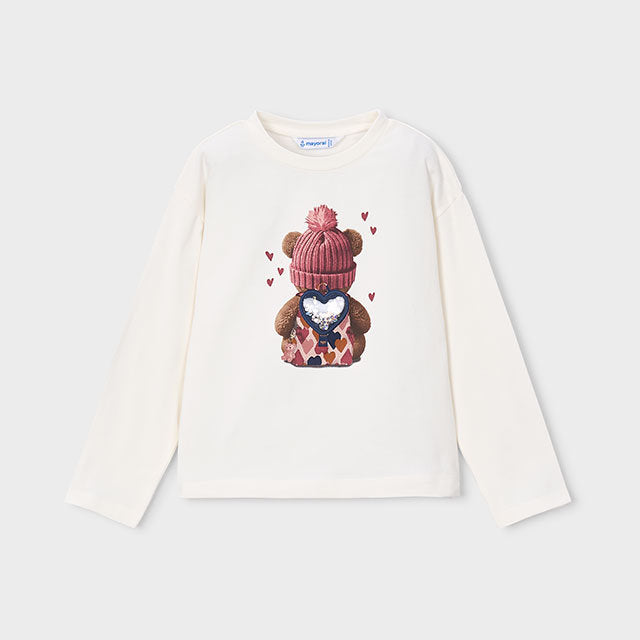 Mayoral Kışlık Kız Uzun Kol T-shirt Ekru