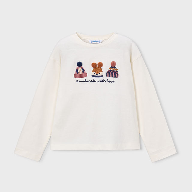 Mayoral Kışlık Kız Uzun Kol T-shirt Ekru