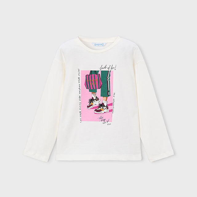 Mayoral Kışlık Kız Uzun Kol T-shirt Ekru