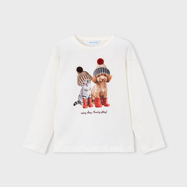 Mayoral Kışlık Kız Uzun Kol T-shirt Ekru