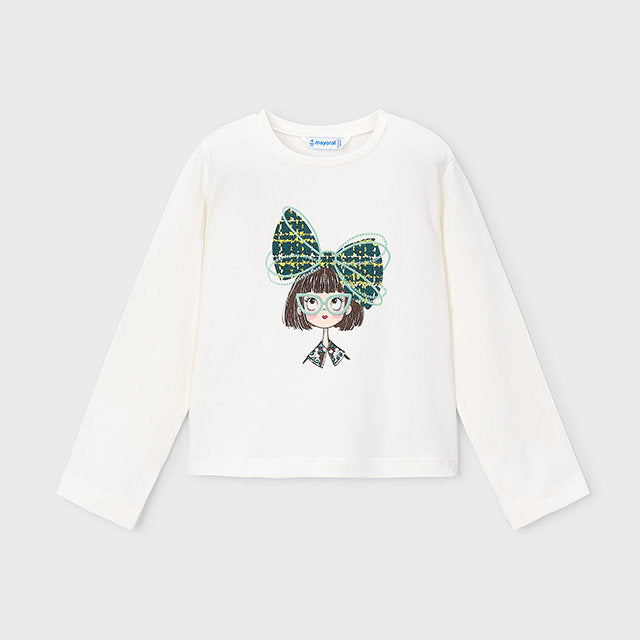 Mayoral Kışlık Kız Uzun Kol T-shirt Ekru