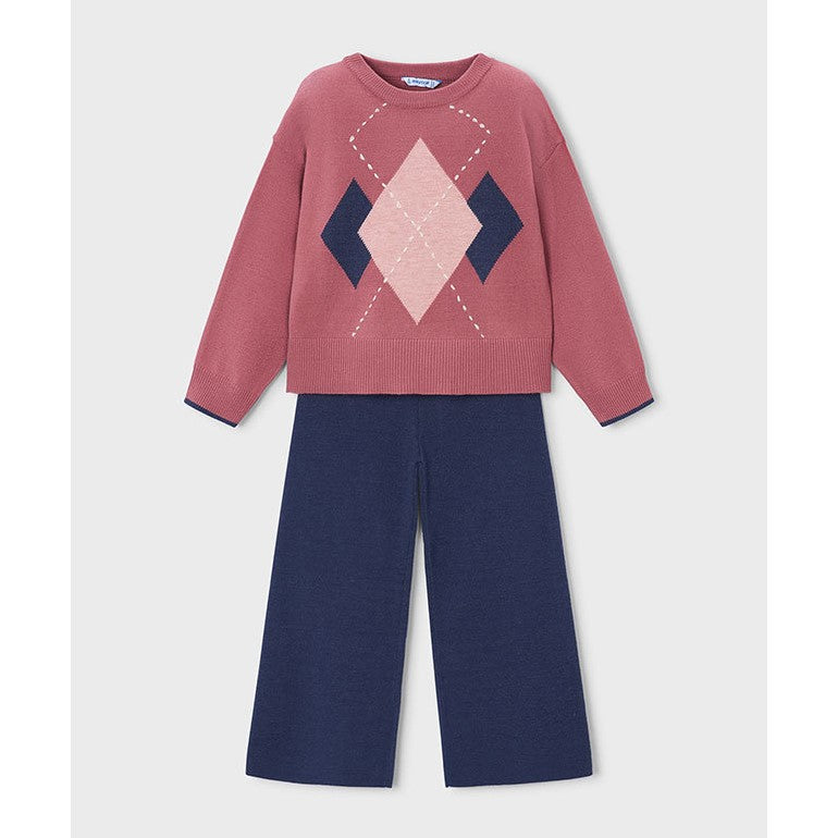 Mayoral Kışlık Kız Örme Sweatshirt Pantolon Set Koyu Pembe