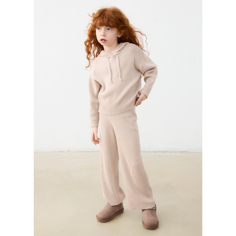 Mayoral Kışlık Kız Örme Kapşonlu Sweatshirt Pantolon Set Bej