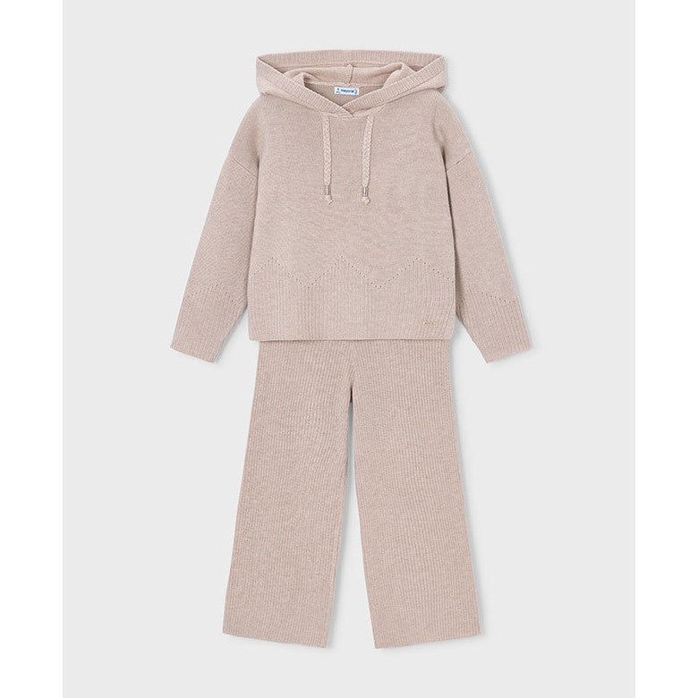 Mayoral Kışlık Kız Örme Kapşonlu Sweatshirt Pantolon Set Bej
