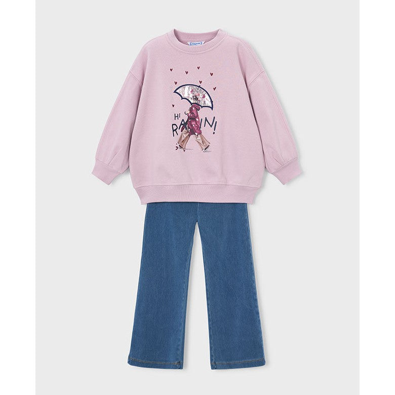 Mayoral Kışlık Kız Sweatshirt Tayt Pantolon Set Mor