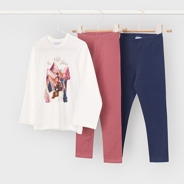 Mayoral Kışlık Kız Uzun Kol T-shirt Tayt 3'lü Set Lacivert