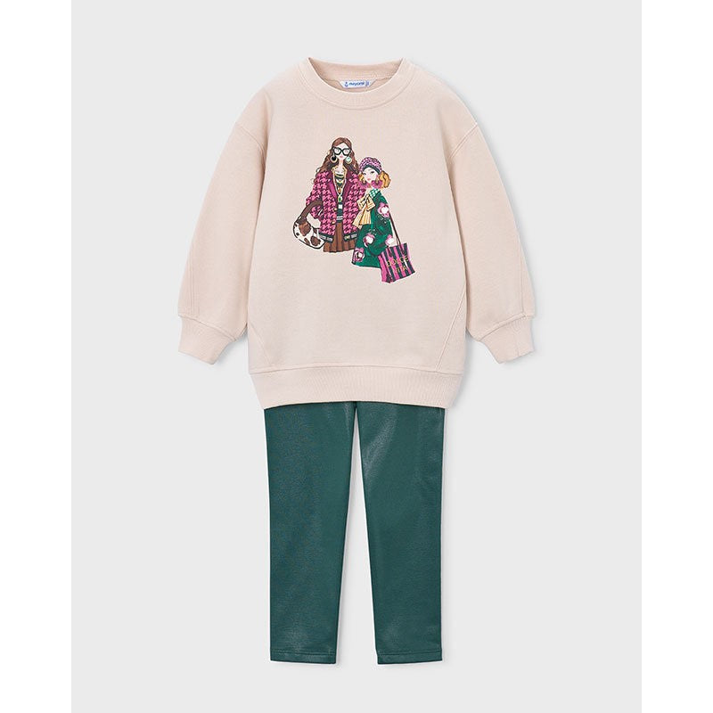 Mayoral Kışlık Kız Sweatshirt Tayt Pantolon Set Bej