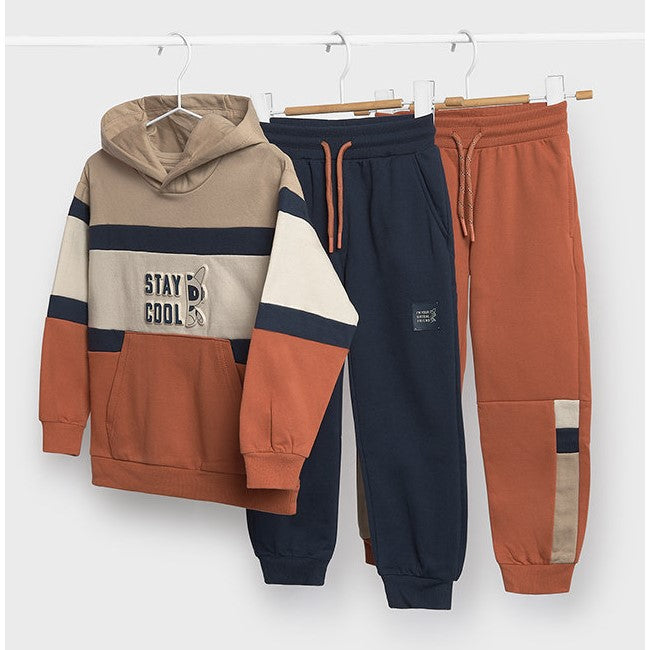 Mayoral Kışlık Erkek Kapşonlu Sweatshirt Eşofman Üçlü Set Kahverengi