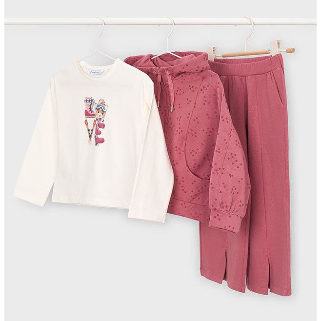 Mayoral Kışlık Kız Kapşonlu Ceket T-shirt Eşofman Üçlü Set Koyu Pembe