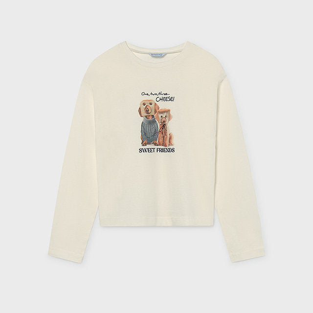 Mayoral Kışlık Kız Uzun Kol T-shirt Ekru