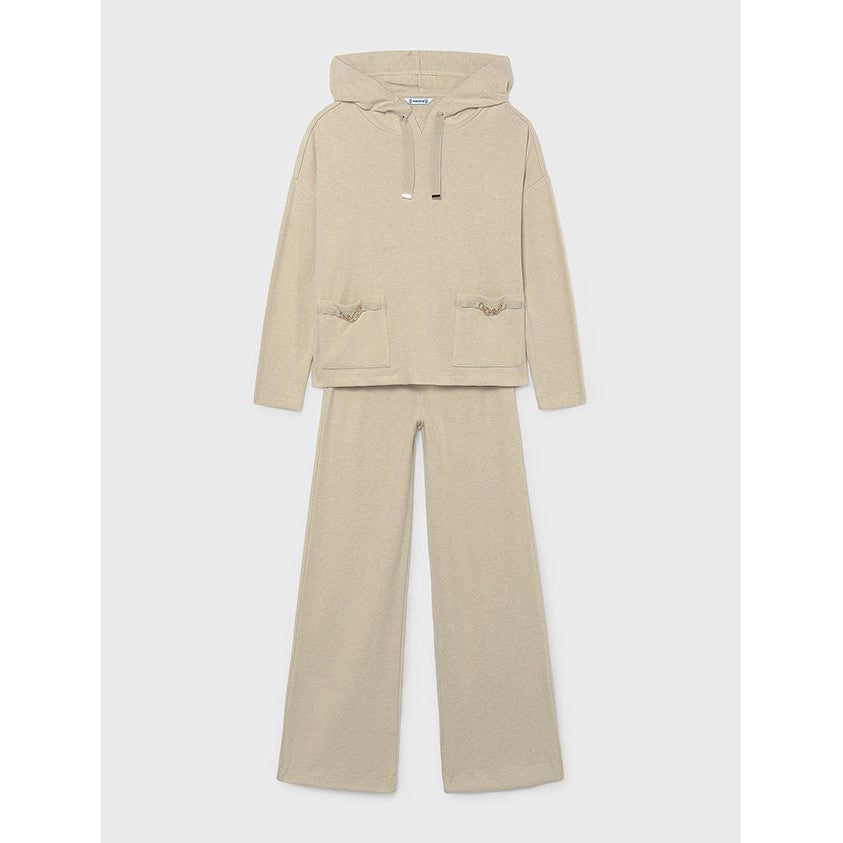 Mayoral Kışlık Kız Kapşonlu Sweatshirt Pantolon Set Bej