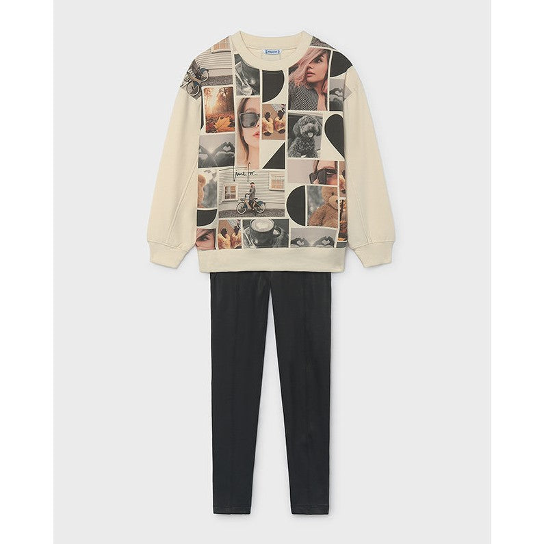 Mayoral Kışlık Kız Sweatshirt Tayt Pantolon Set Siyah