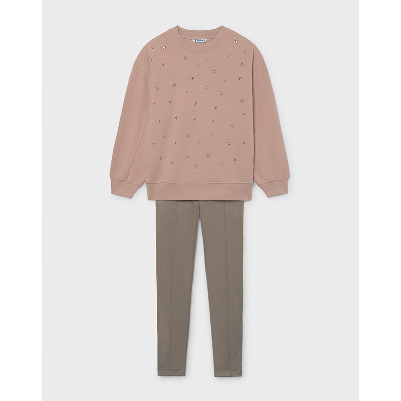 Mayoral Kışlık Kız Sweatshirt Tayt Pantolon Set Kahverengi