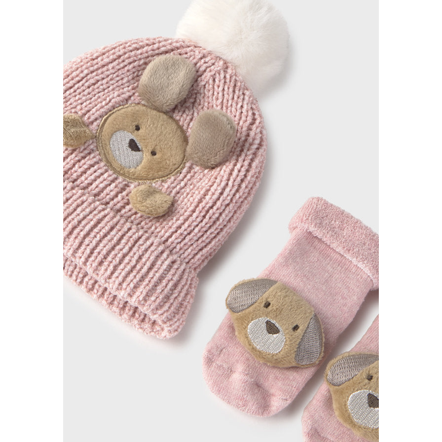 Mayoral Kışlık Bebek Örme Bere Çorap Set Pembe