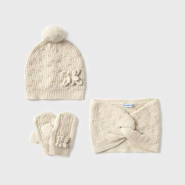 Mayoral Kışlık Kız Bebek Atkı Bere Eldiven Set Ekru