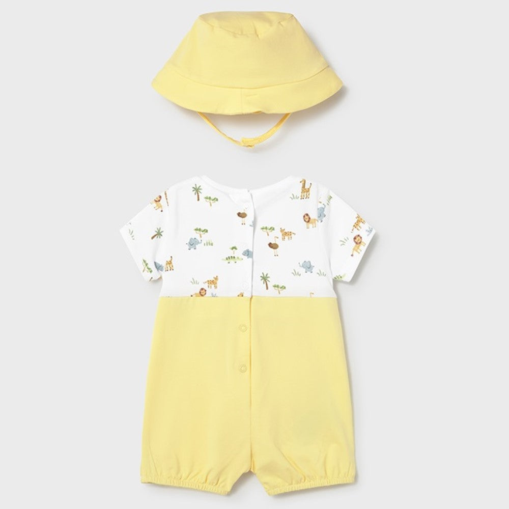 Mayoral Yazlık Erkek Bebek Kısa Tulum Şapka Set Sarı