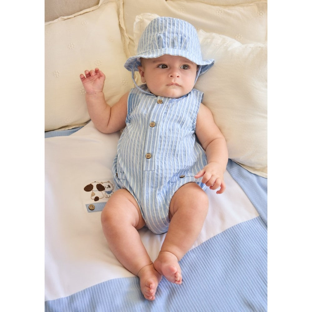 Mayoral Yazlık Erkek Bebek Kısa Tulum Şapka Set Mavi