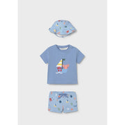 Mayoral Yazlık Erkek Bebek T-shirt Mayo Şapka 3'lü Set Mavi