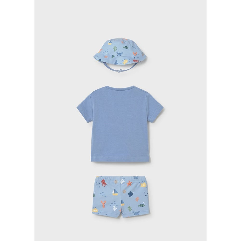 Mayoral Yazlık Erkek Bebek T-shirt Mayo Şapka 3'lü Set Mavi