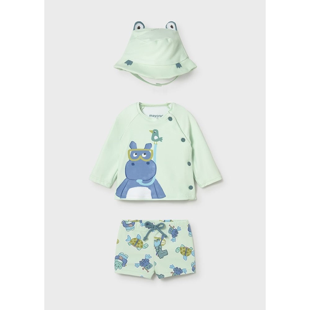 Mayoral Yazlık Erkek Bebek Bluz Mayo Şapka 3'lü Set Yeşil