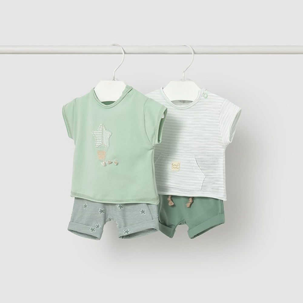 Mayoral Yazlık Erkek Bebek Kısa Kol T-shirt Şort 4'lü Set Yeşil