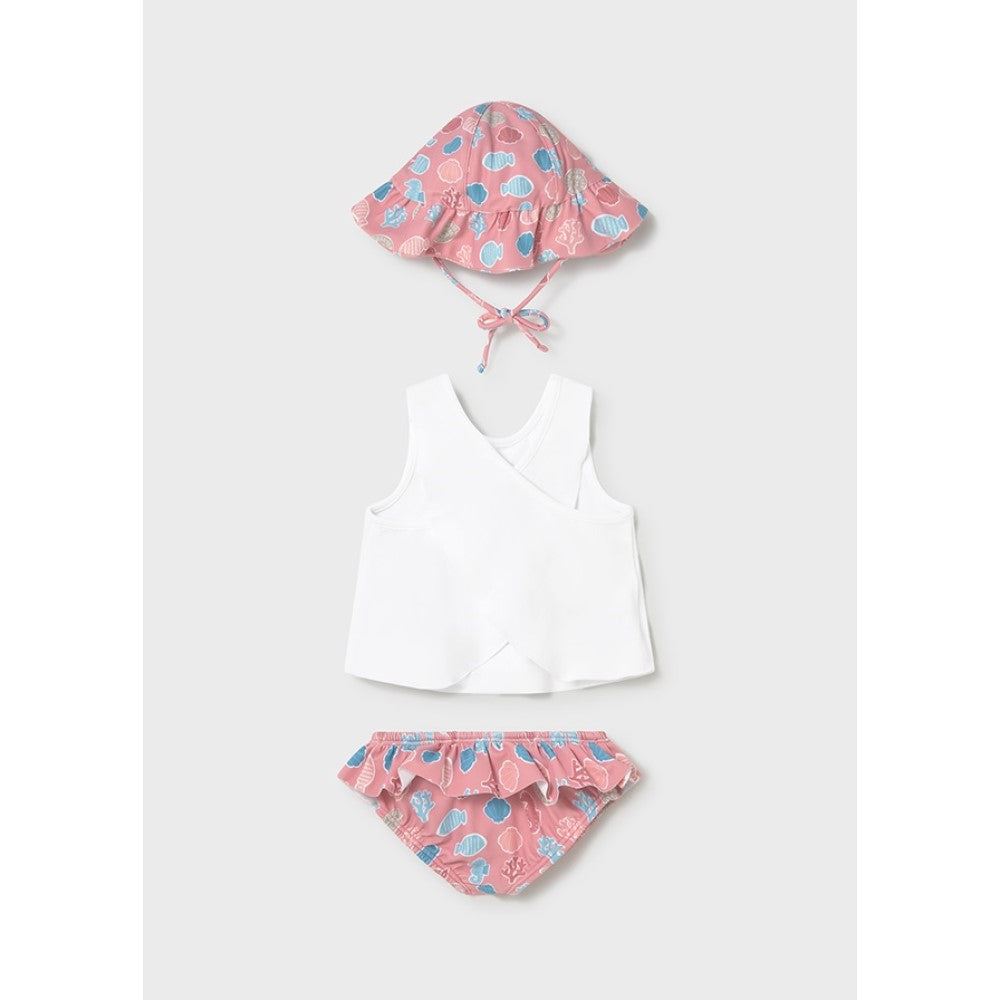 Mayoral Yazlık Kız Bebek Bluz Mayo Şapka 3'lü Set Pembe