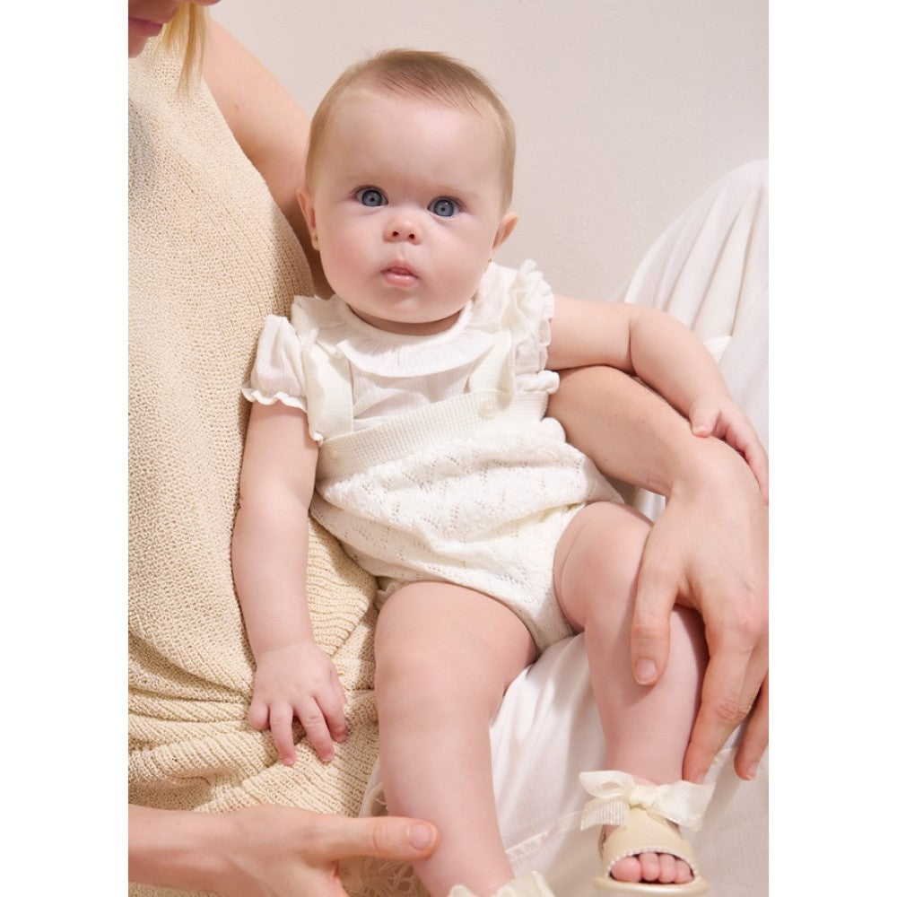 Mayoral Yazlık Kız Bebek Bluz Örme Kısa Tulum Set Ekru