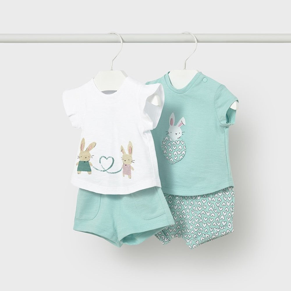Mayoral Yazlık Kız Bebek Kısa Kol T-shirt Şort 4'lü Set Yeşil
