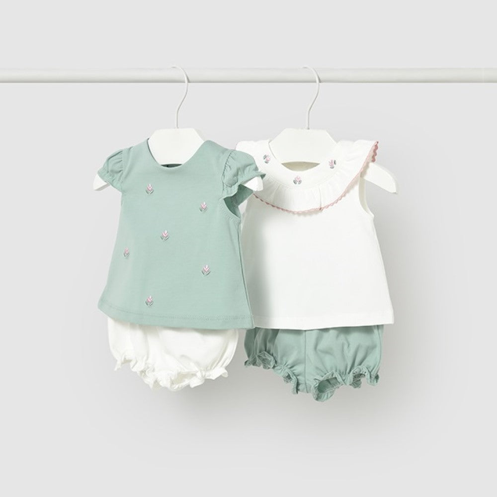 Mayoral Yazlık Kız Bebek Kısa Kol T-shirt Şort 4'lü Set Yeşil