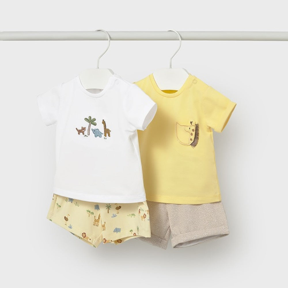 Mayoral Yazlık Erkek Bebek Kısa Kol T-shirt Şort 4'lü Set Sarı