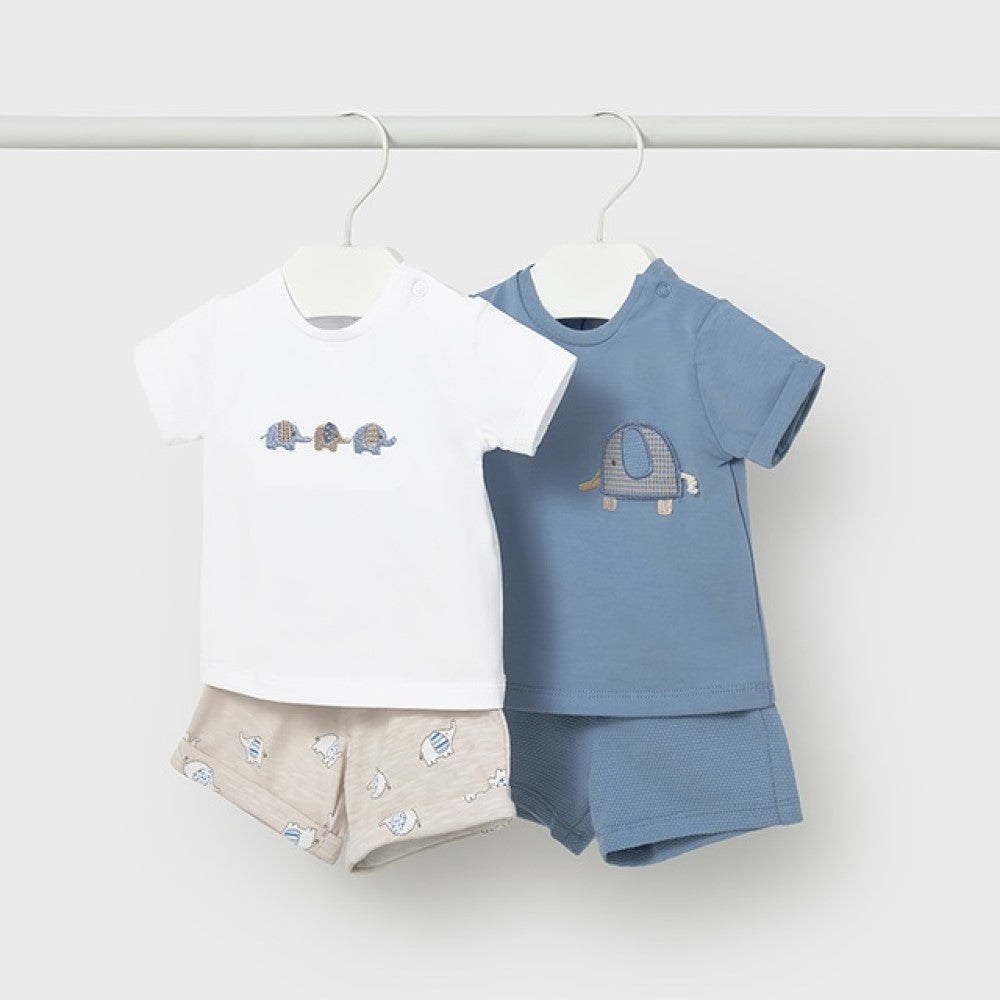Mayoral Yazlık Erkek Bebek Kısa Kol T-shirt Şort 4'lü Set Mavi