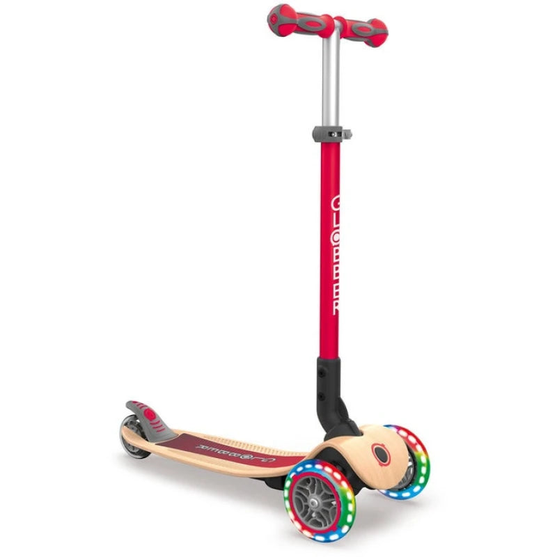 Globber Primo Wood Katlanabilir Işıklı Scooter - Kırmızı