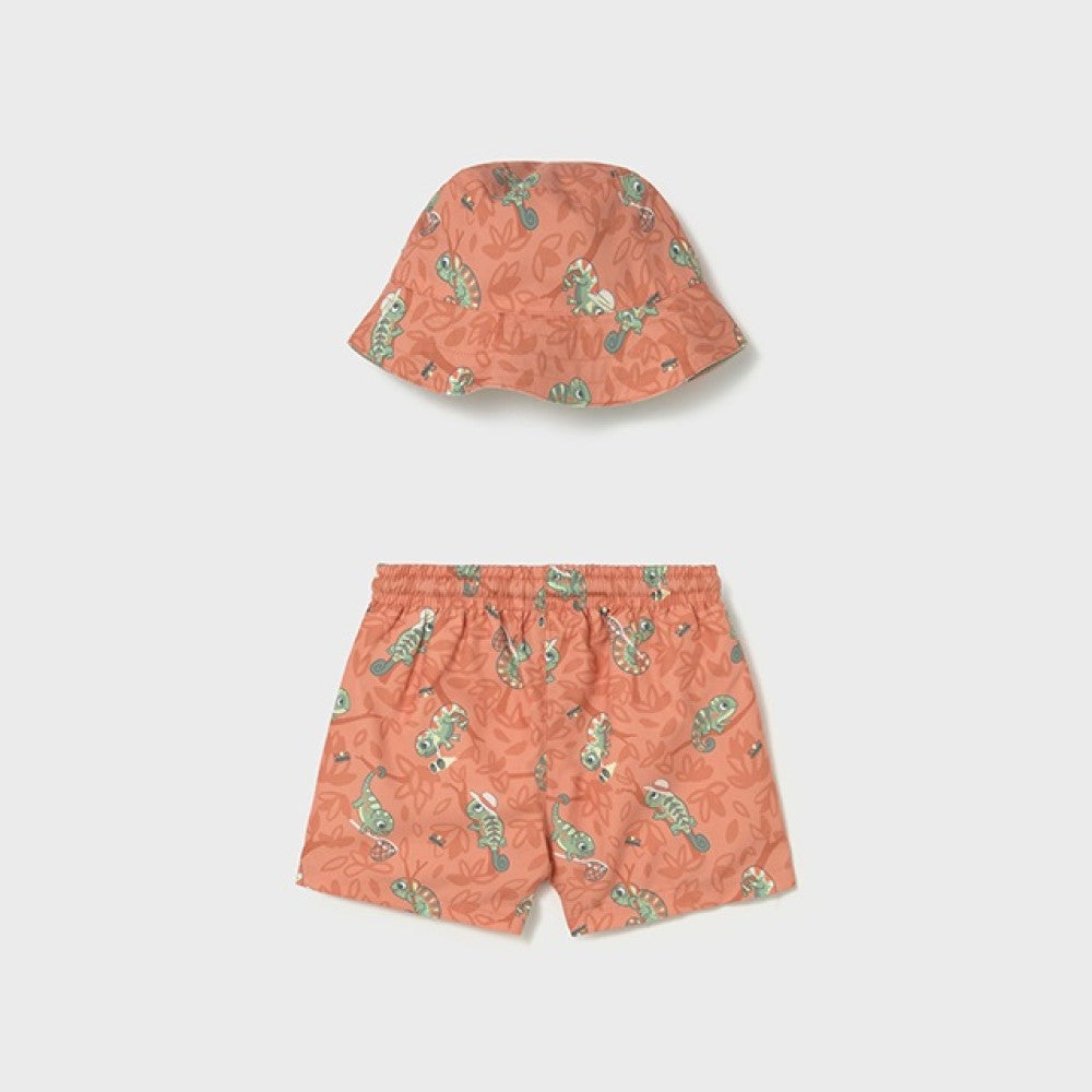 Mayoral Yazlık Erkek Bebek Şort Mayo Şapka Set Turuncu