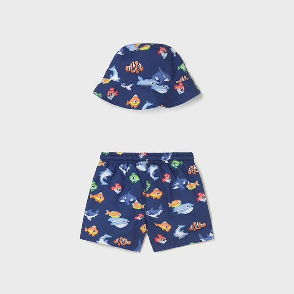Mayoral Yazlık Erkek Bebek Şort Mayo Şapka Set Lacivert