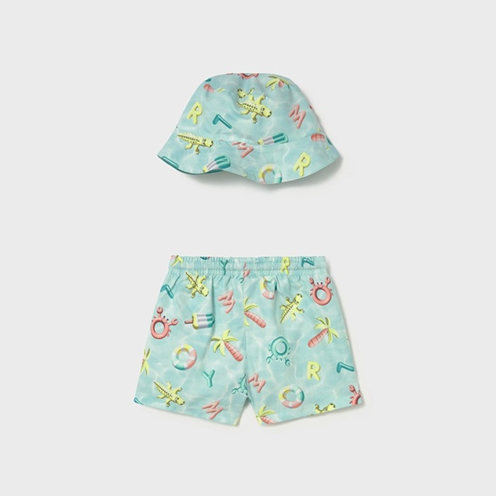 Mayoral Yazlık Erkek Bebek Şort Mayo Şapka Set Mavi