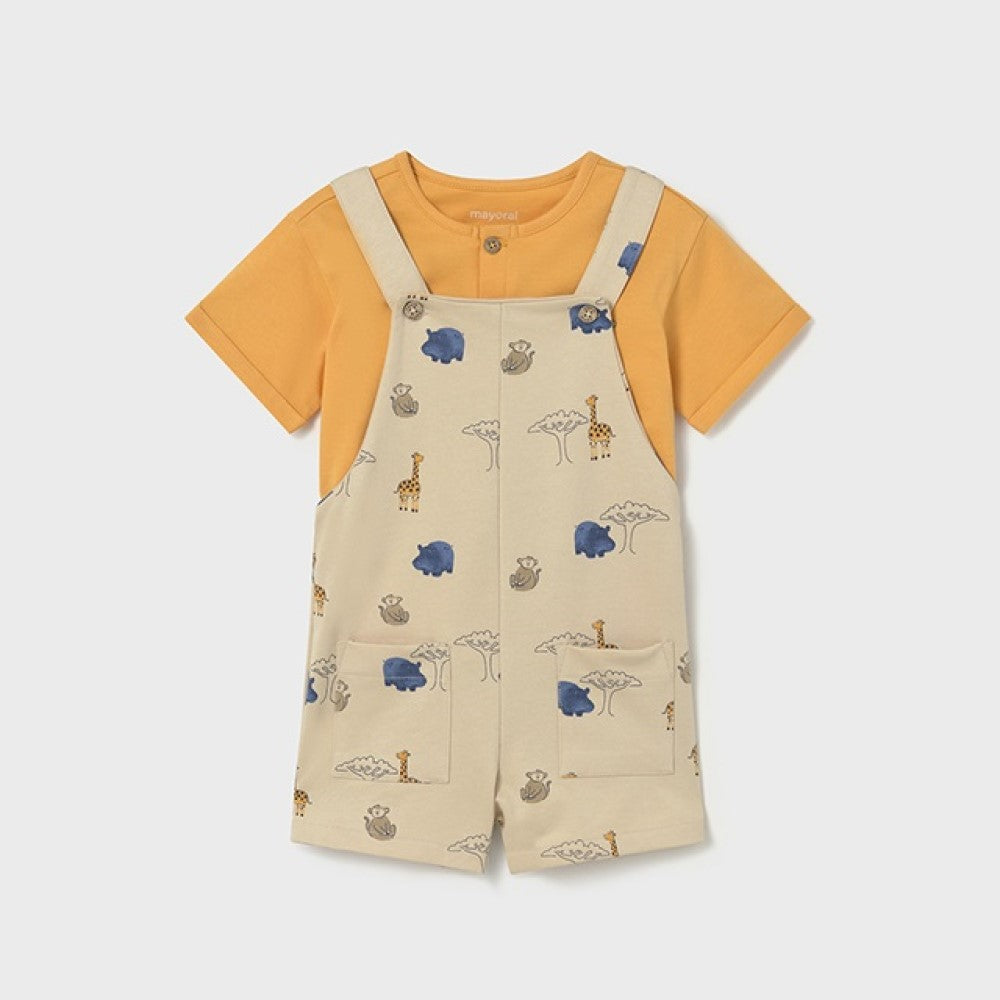 Mayoral Yazlık Erkek Bebek T-shirt Kısa Salopet Tulum Set Bej
